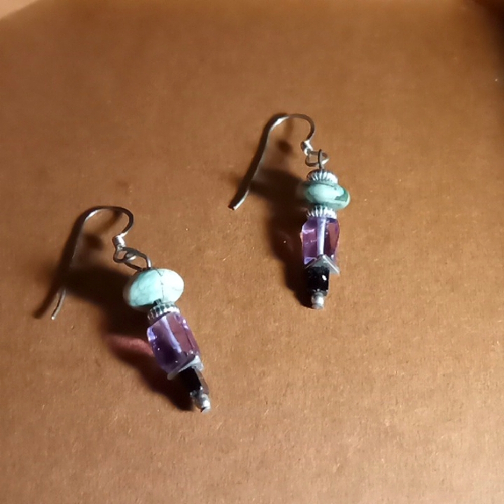 Artisan Natural Gemstone Hook Dangle Drop Earrings